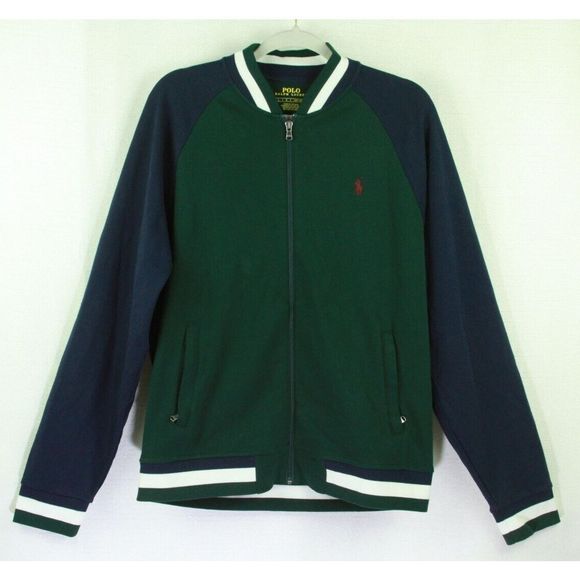 Ralph Lauren Other - Polo Ralph Lauren Track Jacket Navy Blue Green Full Zip 100% Cotton Mens L